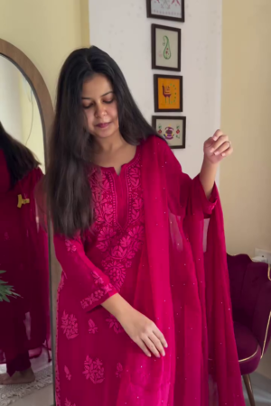 ✨ Freshly Dyed Deep Blue & Rani Pink Sets – Haniya Georgette Elegance ✨