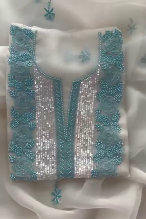 Luxury Pret Light Blue Embroidered Designer Tunic Suit with Handwork – Ready to Wear Elegance