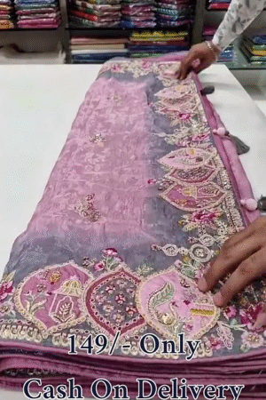 Elegant Organza Saree With Sequin Embroidery And Designer Blouse