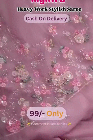 Elegant Pink Floral Saree with Heavy Embroidery – Just ₹99