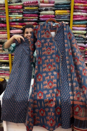 Printed Gotta Patti Pure Cotton Anarkali Kurta with Trousers & Dupatta