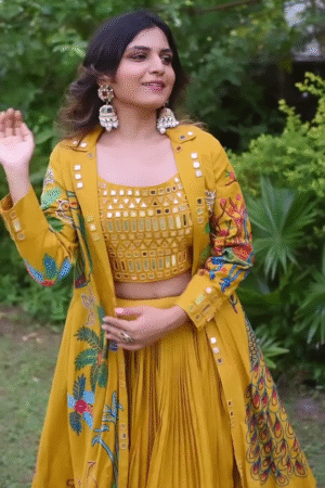 Radiant Yellow Sharara Suit with Embroidered Koti & Blouse for Women