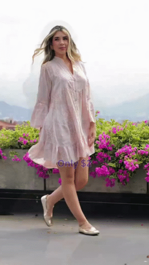 Pastel Blush Embroidered A-Line Mini Dress – Lightweight Cotton Flare Dress With Feminine Detailing For Breezy Days