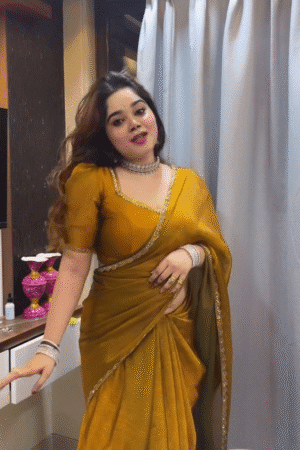Yellow Georgette Saree With Lace Border And Matching Blouse – Light, Elegant & Festive