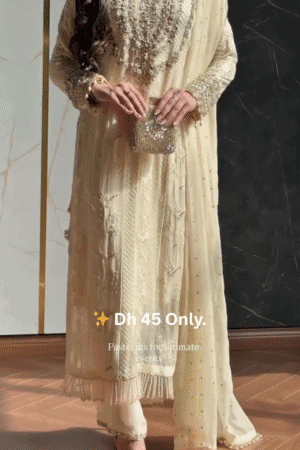 ✨ Pastel Gold Embroidered Long Suit