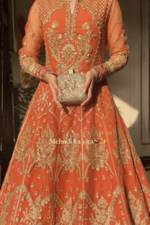 ✨ “Golden Zari Magic ✨ | Festive Orange Mehndi Wear”