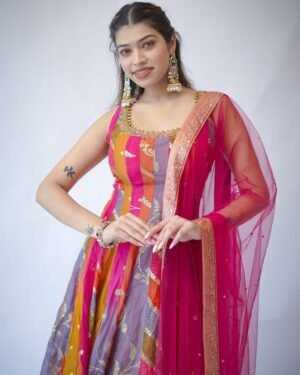 Georgeete Floral Printed Gown With Dupatta