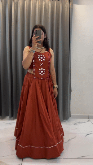 ✨🔥 Rusty Orange Mirror Work Lehenga Choli Set 👗💃 |