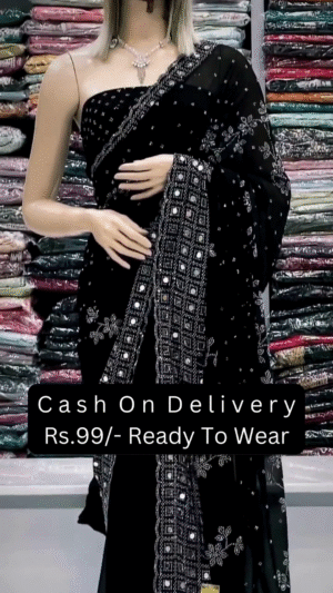 Stylist Heavy Embroidered Party & Festive Wedding Wear Black Saree For Women