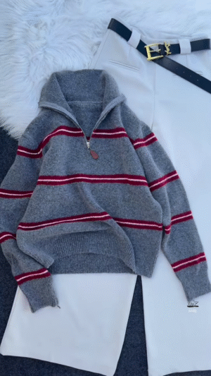 ❤️‍🔥 Raya Stripe: Zip-Up Sweater & High-Waist Trouser Set